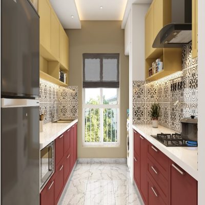 parallel-kitchen-design-in-red-and-yellow